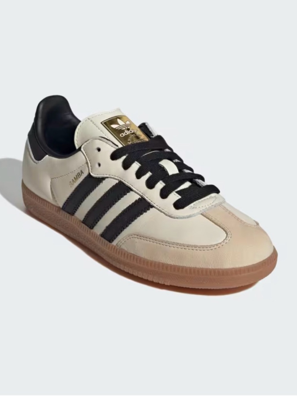 adidas women’s OG Sambas - White and Cream with Black Stripes and Gold Tongue